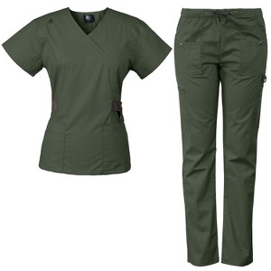 Medgear 12-Pocket Women's Scrub Set with Silver Snap Detail & Contrast Trim - 1 of 4