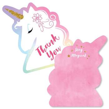 Big Dot of Happiness Rainbow Unicorn - Shaped Thank You Cards - Magical Baby Shower or Birthday Party Thank You Note Cards with Envelopes - Set of 12