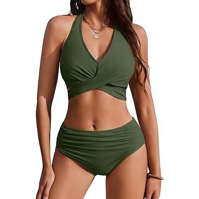 AI'MAGE Womens High Waisted Bikini Sets Tummy Control Bathing Suits Halter Two Piece Swimsuit Modest Bikini 2025