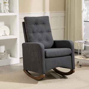 Rocking Chair Nursery in Fabric with High Backrest, Comfy Glider Rocking Chair Accent Chair, Side Pocket and Rubber Wood Legs - 1 of 4