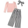 Arshiner Girls Clothing Sets Square Neck Rib Knit Shirts + Stylish Wide Leg Pants + Headband Cute 3pcs Fall Clothes Outfits - 2 of 4