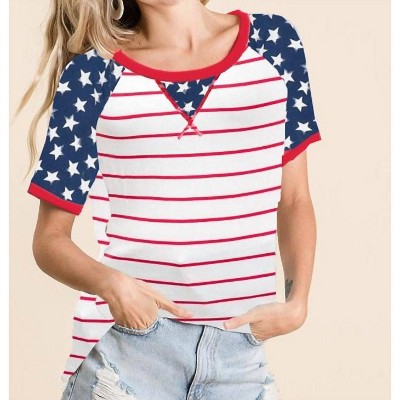 Women's Stripe Knit Star Print Tee - BiBi