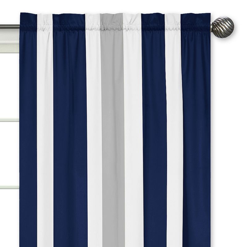 Sweet Jojo Designs Window Curtain Panels 84in. Stripe Blue Grey and White, 3 of 6