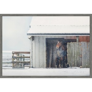 Amanti Art Barn Horse in Snow by Emiko and Mark Franzen F2 Images Canvas Art Framed - 1 of 4