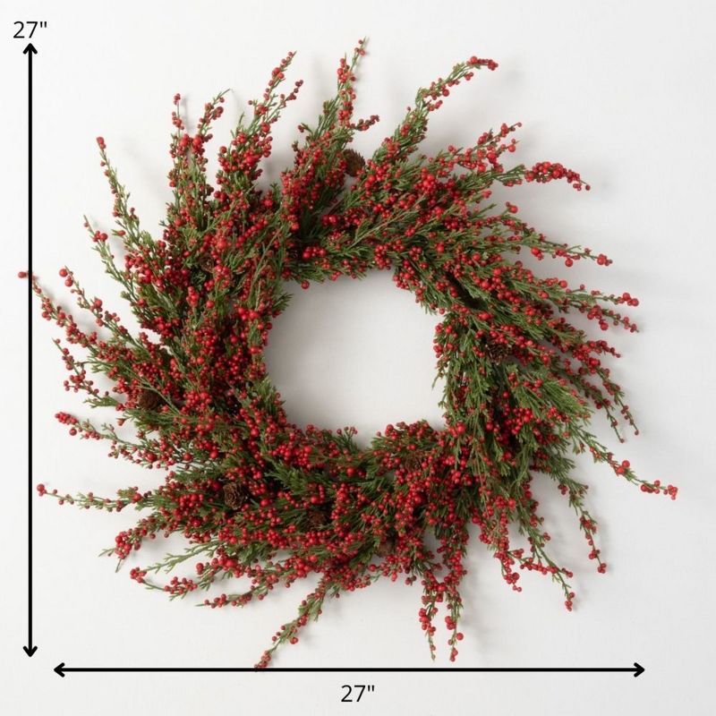 Artificial Cedar And Berry Wreath Multicolor 27"H, 4 of 5