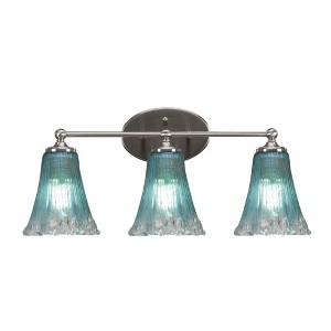 Toltec Lighting Capri 3 - Light Vanity in  Brushed Nickel with 5.5" Fluted Teal Crystal  Shade - 1 of 2