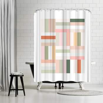Americanflat 71x74 Shower Curtain Pink Green Terracotta Geometric 1 by The Print Republic