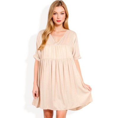 Anna-Kaci Women's V-Neck Short Sleeve Babydoll Dress with Flowing Silhouette