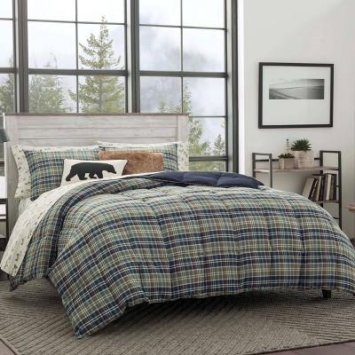 Full Navy Plaid Reversible Microfiber Comforter Set