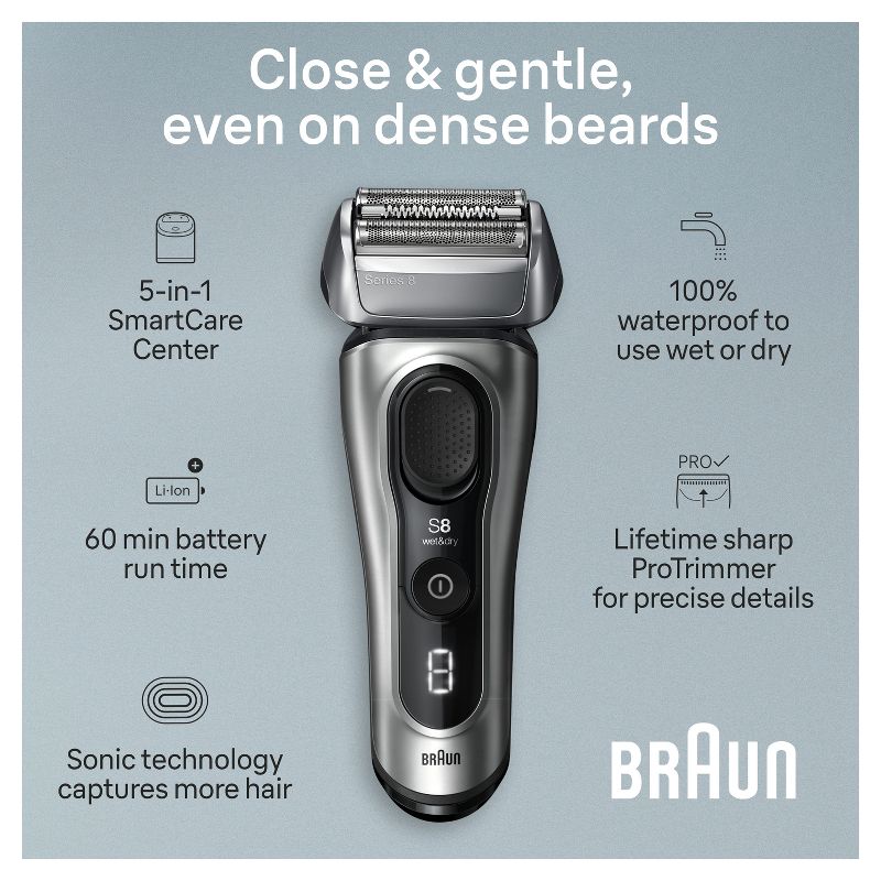BRAUN SERIES 8-8567CC RECHARGEABLE WET &#38; DRY SHAVER + SMARTCARE CENTER, 3 of 14