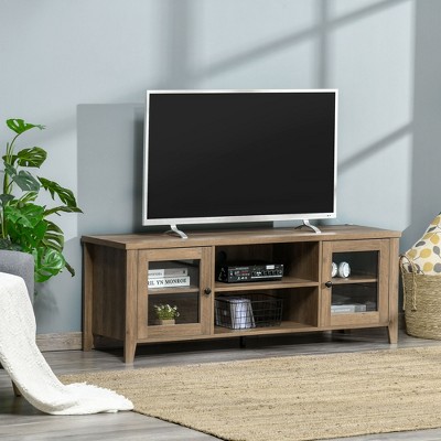 Modern Gray Wash TV Stand with Open Shelves and Cabinets