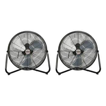 Hurricane Pro Series 20 Inch High Velocity Metal Orbital Wall Floor Fan with 3 Adjustable Speed Settings and 360 Degree Oscillation, Black (2 Pack)