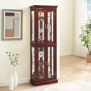 Racxily Curio Cabinet Lighted Curio Diapaly Cabinet with Adjustable Shelves and Mirrored Back Panel, Tempered Glass Doors - 1 of 4