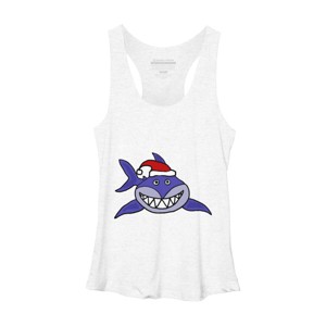 Women's Design By Humans Funny Christmas Shark in Santa Hat By SmileToday Racerback Tank Top - 1 of 3