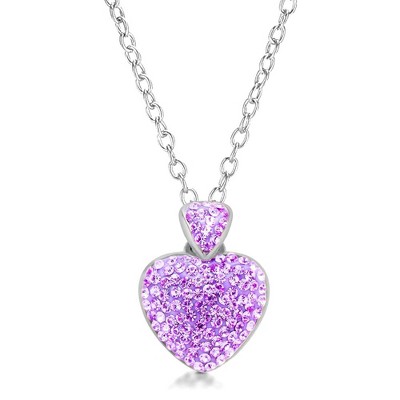 Chanteur Hypoallergenic Kids Jewelry Accessories Heart Purple Crystal White Gold Palladium Plating Necklace Pendant