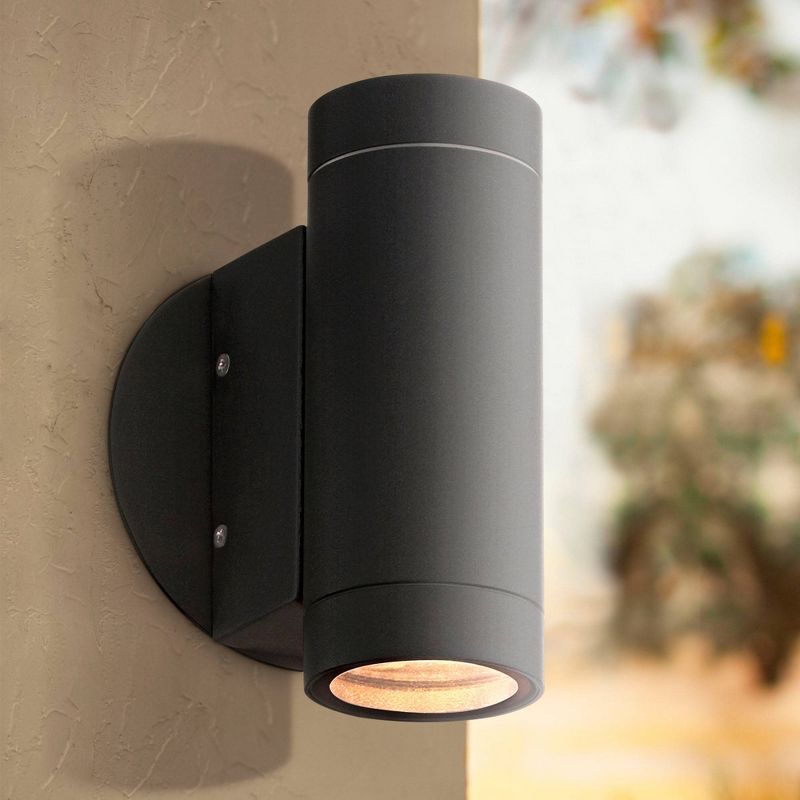 Possini Euro Design Modern Industrial Outdoor Wall Light Fixtures Set of 2 Matte Black Metal Up Down 6 1/2" for Post Exterior Barn, 5 of 7