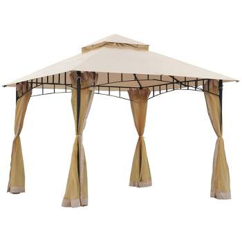 Outsunny 10'x10' Outdoor Patio Gazebo Canopy Metal Canopy Tent with 2-Tier Roof and Mesh Netting for Backyard