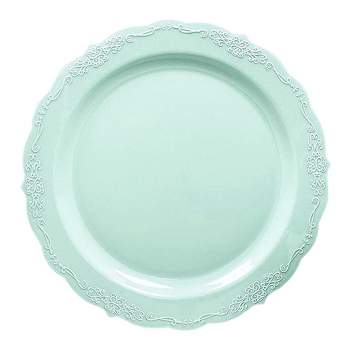 Smarty Had A Party 10" Turquoise Vintage Round Disposable Plastic Dinner Plates (120 Plates)
