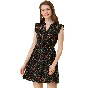 INSPIRE CHIC Women's V-Neck Ruffle Cap Sleeve A-Line Floral Chiffon Dress - 1 of 4