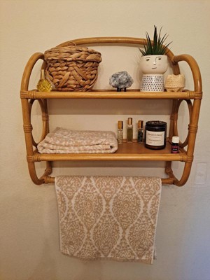 Rattan Wall Bath Shelf Honey Tan Threshold Lacquered Finish Nickel Hardware 2 Fixed Shelves Target