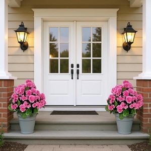 2PCS Artificial Lavender Begonia Ball Trees, 23" UV Evergreen Shrubs Plants with Ground Spike Fake Plants for Front Porch Garden - 1 of 4