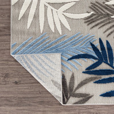 Evora Blue and Gray Palm Frond Indoor/Outdoor Area Rug