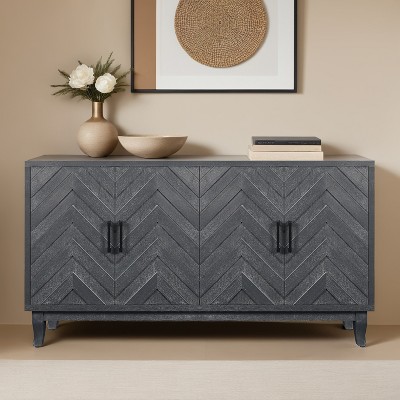 Sideboard Storage Cabinet with 4 Doors Adjustable Shelf,Freestanding Wooden Lacquer Decorative Buffet Cabinet - Leovsnove
