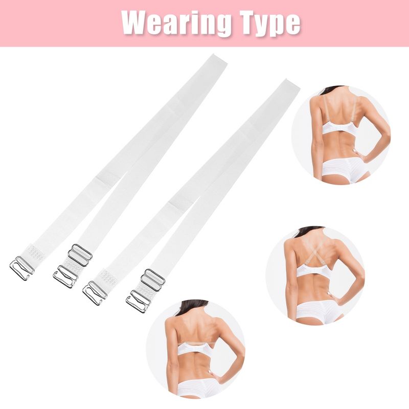 Unique Bargains ABS Non-Slip Adjustable Invisible Clear Bra Shoulder Strap with Stainless Steel Hook Transparent 2 Pair, 5 of 6
