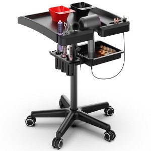 TASALON 2-Tier Salon Tray on Wheels, Rolling Hair Salon Cart with Tool Holder - Black - 1 of 4