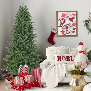 Whisen 6FT Artificial Christmas Tree, 1168 Branch Tips, Full Lush Hinged Pine with PE+PVC Mixed Needles, Sturdy Metal Stand - Green - 1 of 4