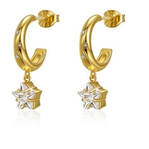Molenia Star Dangle Hoop Earrings for Women: 14K Gold Plated 925 Sterling Silver Cute Comfy Hypoallergenic Dainty Drop Huggie Earrings Trendy Jewelry - 1 of 4