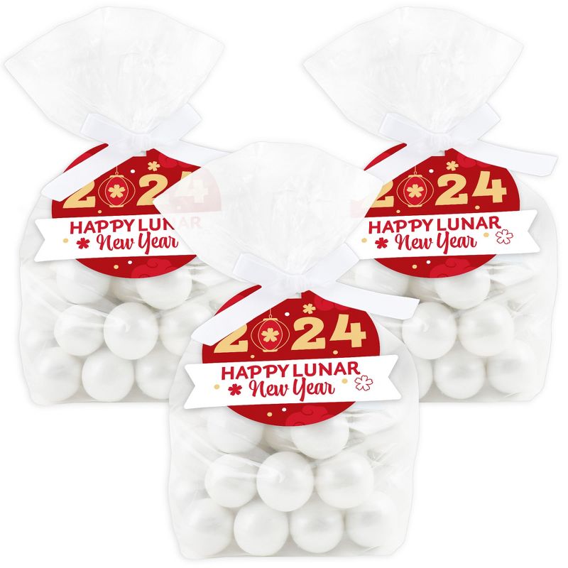 Big Dot of Happiness Lunar New Year - 2024 Year of the Dragon Clear Goodie Favor Bags - Treat Bags With Tags - Set of 12, 1 of 9