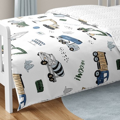 Blue and White Microfiber Toddler Bedding Set