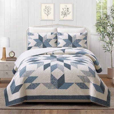 Modern Heirloom Bright Star Patchwork Quilt Bedding Set Blue