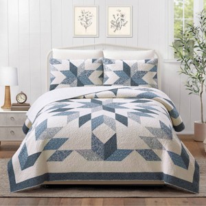 Modern Heirloom Bright Star Patchwork Quilt Bedding Set Blue - 1 of 4