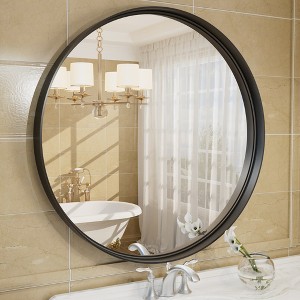 Apmir Round High Quality Aluminum Alloy Framed French Cleat Mounted Wall Decor Bathroom Vanity Mirror in matte black with 5-Year Warranty - 1 of 4