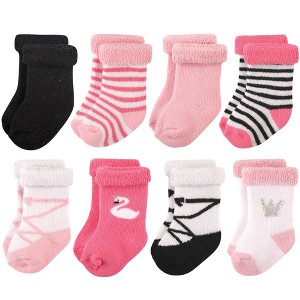 Hudson Baby Infant Girls Cotton Rich Newborn and Terry Socks, Swan - 1 of 1