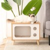 Mewoofun Large Cat House Wooden Cat TV Condo Cat Bed Indoor,with Scratching Pad and Cushion, Brown, 19.7"x15.7"x11.4" - 2 of 4