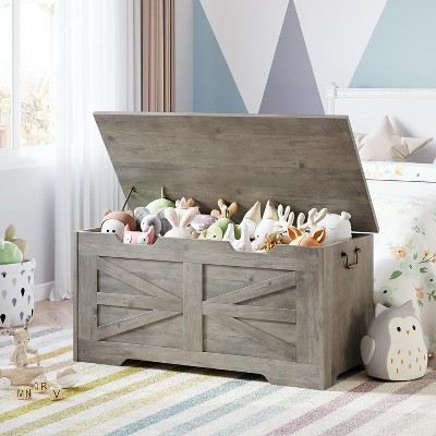 Storage Chest, 39.4" Toy Chest, Kids Wood Large Toy Box, Storage Bench with Safety Hinge, Farmhouse Storage Trunk for Living Room, Bedroom, Playroom