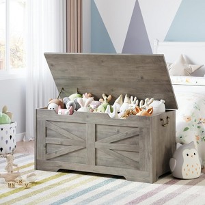 Storage Chest, 39.4" Toy Chest, Kids Wood Large Toy Box, Storage Bench with Safety Hinge, Farmhouse Storage Trunk for Living Room, Bedroom, Playroom - 1 of 4