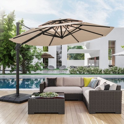 Sonkuki 11Ft Double Top Aluminum Cantilever Patio Umbrella with Base for Patio Deck Garden