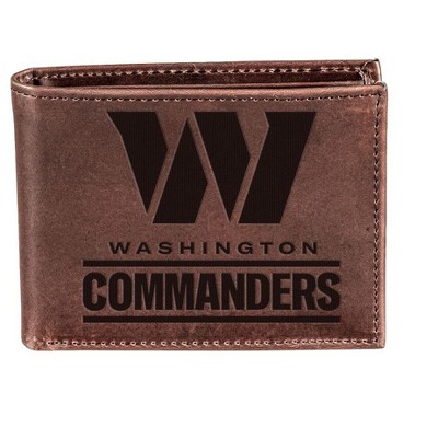 Evergreen NFL Washington Commanders Brown Leather Bifold Wallet Officially Licensed with Gift Box