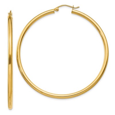 Black Bow Jewelry 2.5mm x 55mm 14k Yellow Gold Classic Round Hoop Earrings