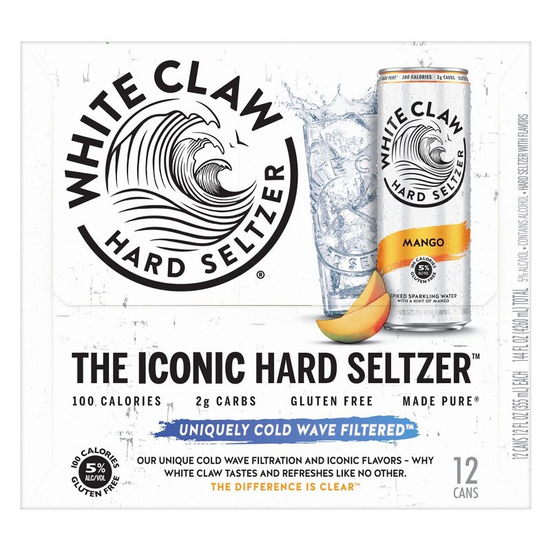 White Claw Mango Hard Seltzer - 12pk/12 fl oz Slim Cans, 5 of 9