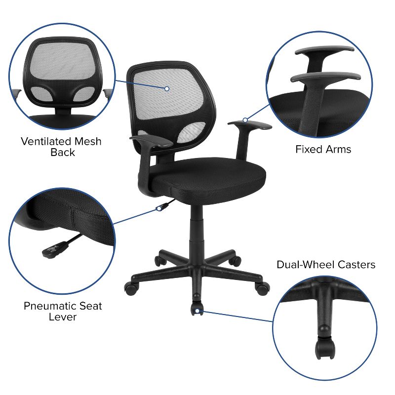 Flash Furniture Flash Fundamentals Mid-Back Mesh Swivel Ergonomic Task Office Chair with Arms, 6 of 15