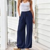 Women's Linen Wide Leg Pants with Drawstring Waist Relaxed Fit Casual Summer Trousers - 3 of 4