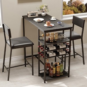 Dining Room Table with 2 Upholstered Chairs, Bistro Table and Chairs Set of 2 with Storage Shelves - 1 of 4