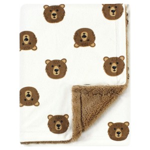 Hudson Baby Plush Blanket with Furry Binding and Back, Brown Bear, One Size - 1 of 2