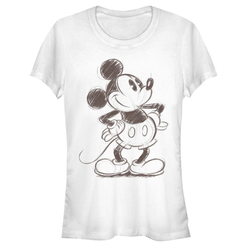 Juniors Womens Mickey & Friends Retro Mickey Mouse Sketch T-Shirt, 1 of 5