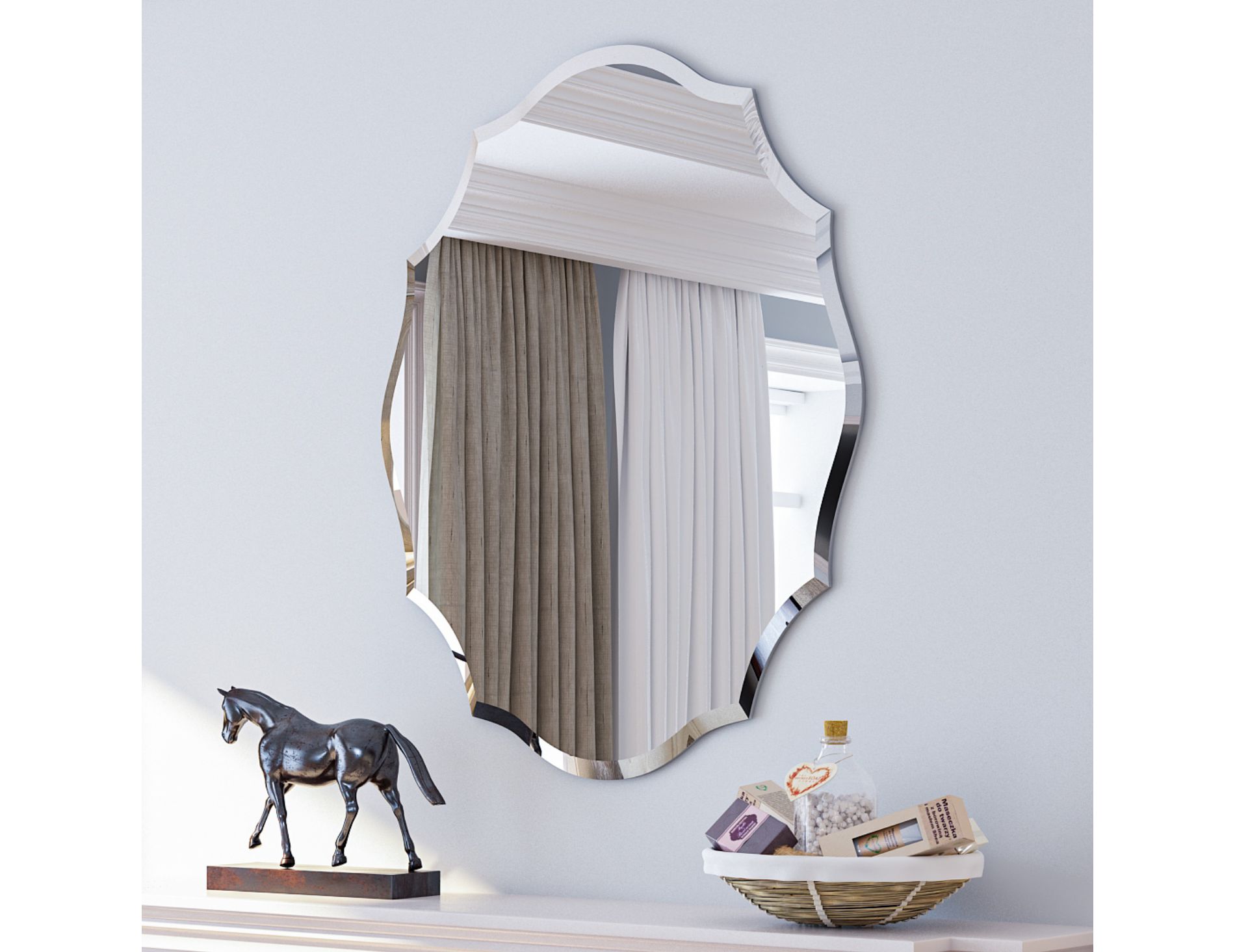 ARTLOGE Heavy Beveled Edge Wall Mirror Bathroom Mirror Vanity Scalloped Oval Frameless